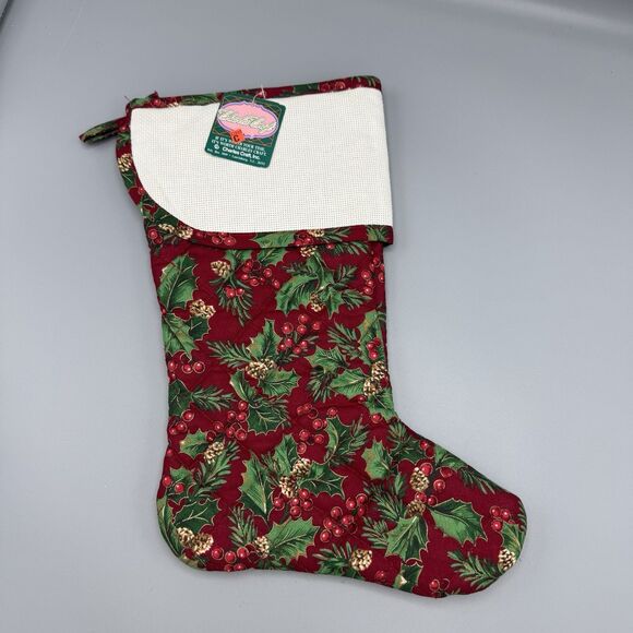 Charles Craft Red Holly Christmas Stocking Cross Stitch Cuff Project USA 15" L - Picture 1 of 8